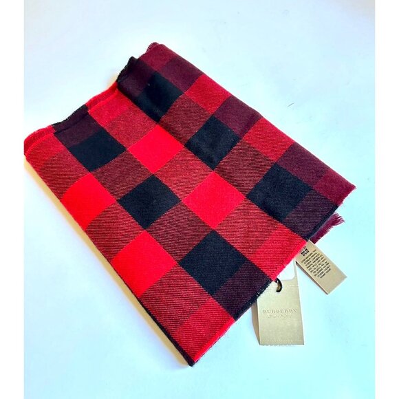 Burberry Wool Cashmere Giant Exploded Nova Check Lash Fringe Scarf Claret - Picture 3 of 8